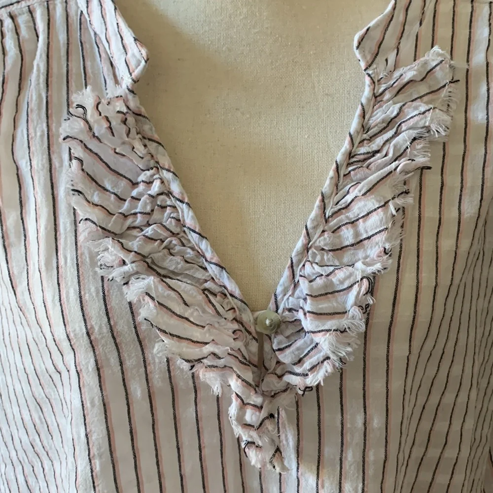 ✨PILCRO BY ANTHROPOLOGIE BRIANNA RUFFLE BOHO STRIPE PEASANT SLEEVE BLOUSE✨ - Picture 3 of 8